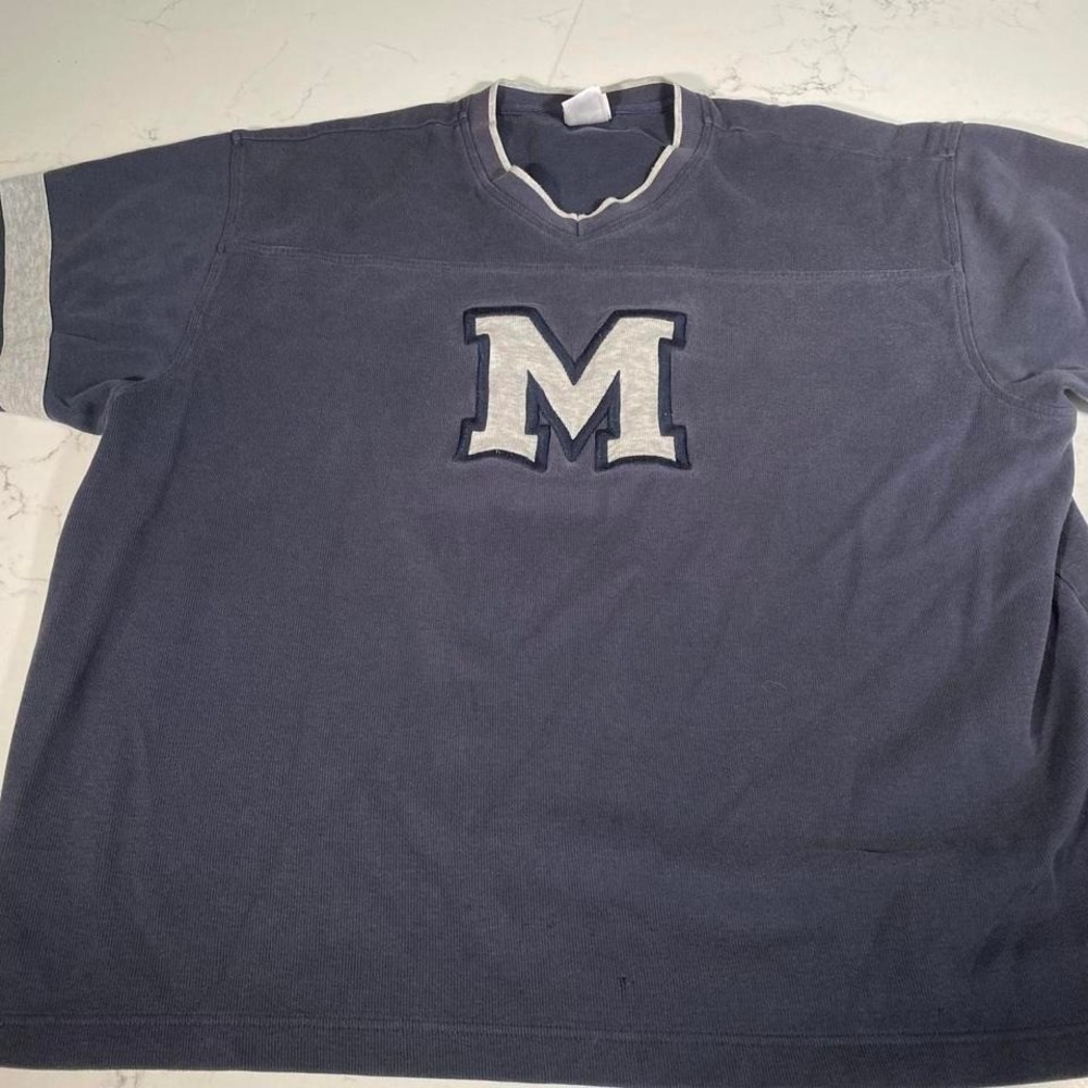 Vintage Disney Mickey Varsity "M" Jersey‎ Tee – Football Style Shirt – Navy – XL